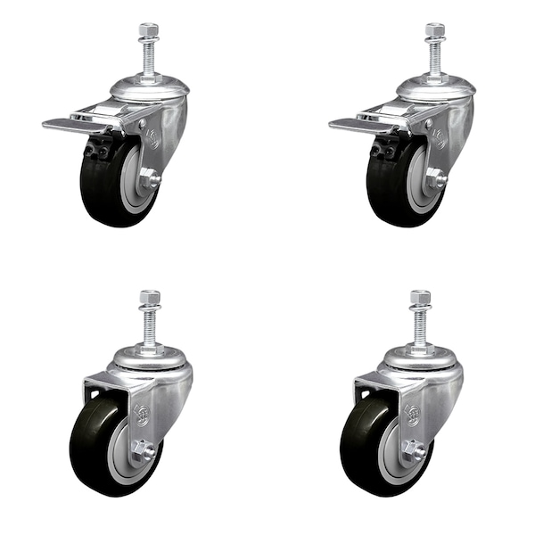 Service Caster 3.5 Inch Black Polyurethane Swivel 3/8 Inch Stem Caster Total Lock Brake, 2PK SCC-TSTTL20S3514-PPUB-BLK-381615-2S2 - main